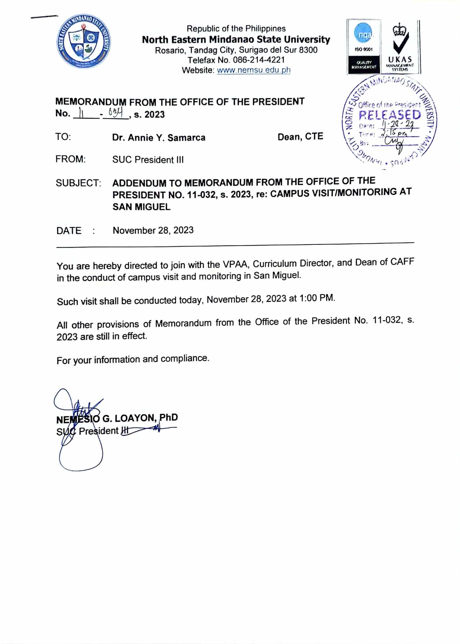 Memo No. 11-034, s. 2023 Addendum To Memorandum from the Office of the ...